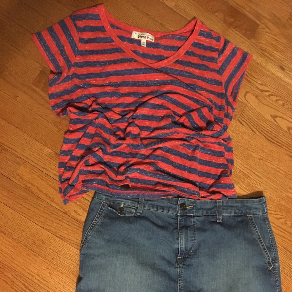 Plus size patriotic red and blue striped T-shirt